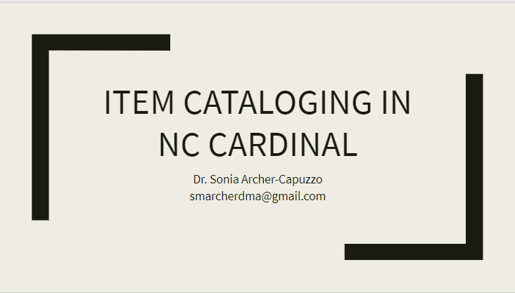 Item Cataloging Training slides