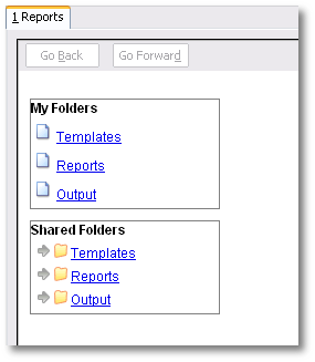 Shared Folders are listed below My Folders in the Reports screen.