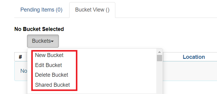 "Shared Bucket" is the fourth option listed in the "Buckets" dropdown menu.