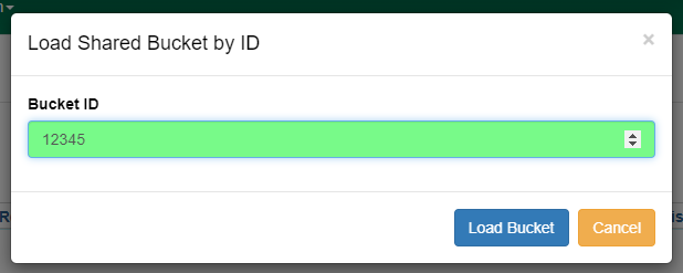 The bucket ID field highlighted in green with a number entered.