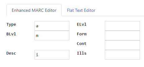 Example Enhanced MARC Editor fields for regular print book