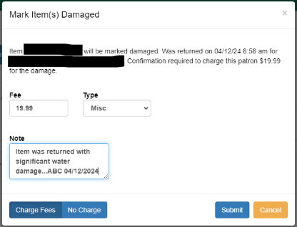 Note field with example explanation