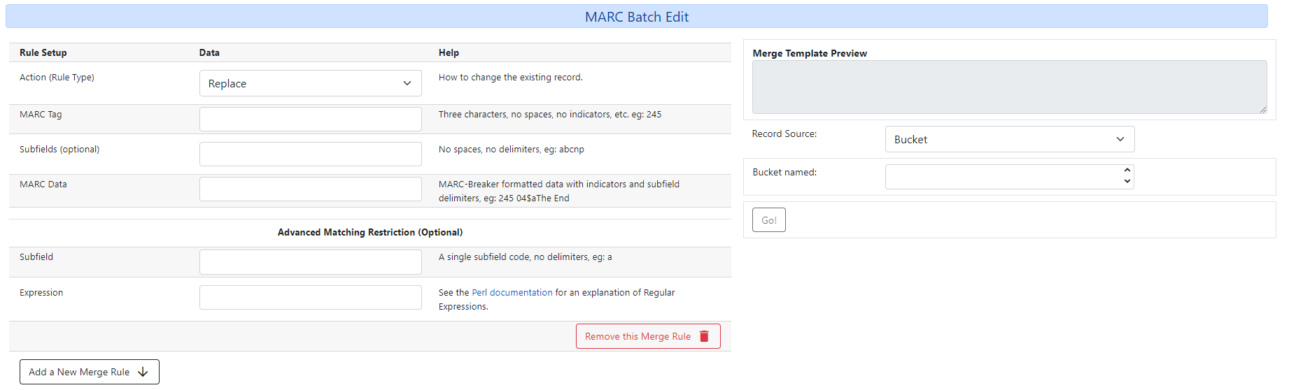 MARC Batch Edit screen