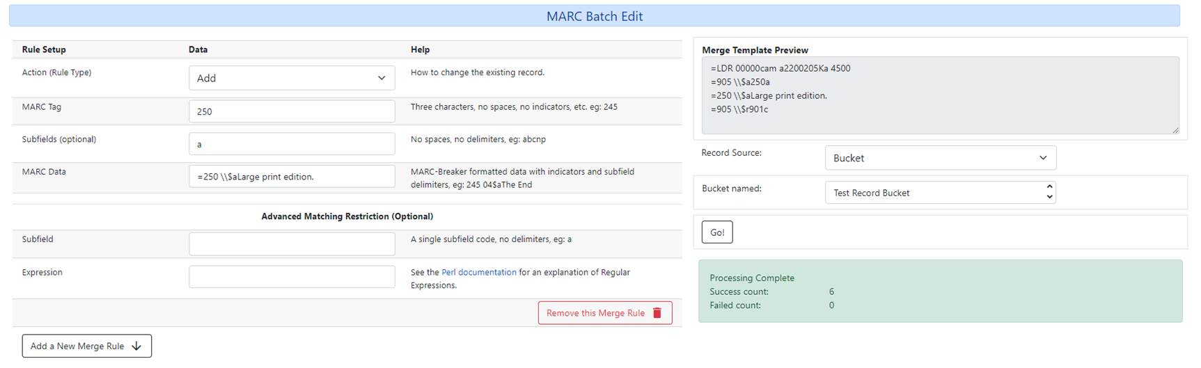 MARC Batch Edit Add template example
