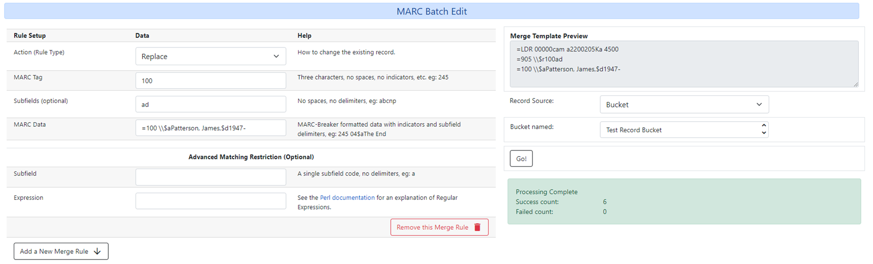 MARC Batch Edit Replace template example