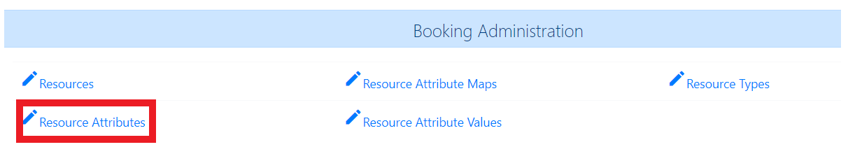 Resources is the first item in the first (left) column of the Resource Administration menu page