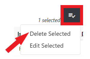 Delete Selected is the first option available in the List Action drop down menu.