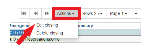Once a closing is selected from the list, Edit Closing will be the first option in the Actions drop down menu.