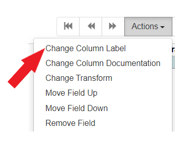 Change Column Label is the first option in the Actions drop down menu.