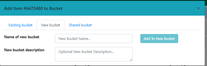 The New Bucket tab is the second on on the Add Item to Bucket pop up.