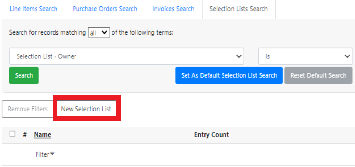 Click on New Selection List, found just above the area where lists will populate when created.
