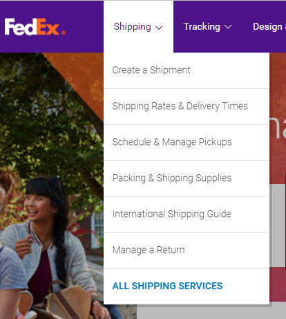 Packing & Shipping Supplies is the fourth option listed in the Shipping dropdown menu.