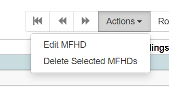 "Edit MFHD" is the first option listed in the "Actions" dropdown menu.