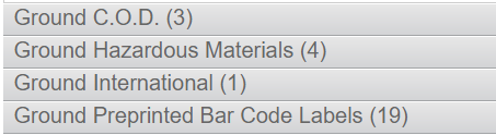 Ground C.O.D., Ground Hazardous Materials, Ground International,  Ground Preprinted Bar Code Labels supplies list
