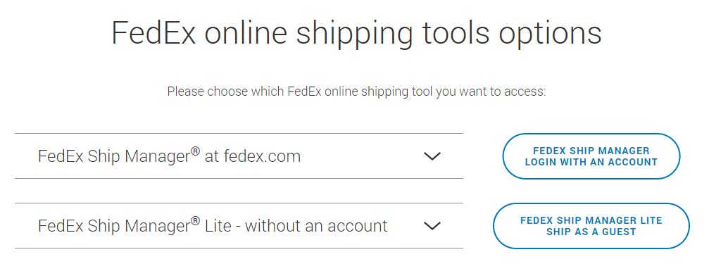 FedEx online shipping tools options screen