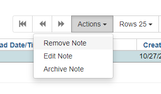 Remove Note is the first option listed in the Actions dropdown menu.