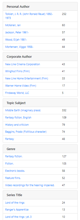 Facet filters including Personal Author, Topic Subject, and Series Title