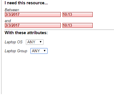 Date and time fields highlighted in red under I need this resource...