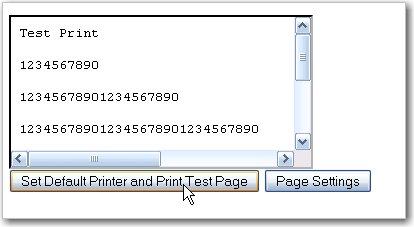 Set Default Printer and Print Test Page button