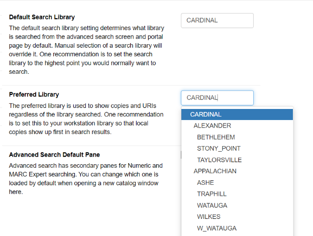 Selecting a Preferred Library from the dropdown menu