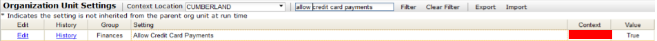 Allow Credit Card Payments Organization Unit Setting