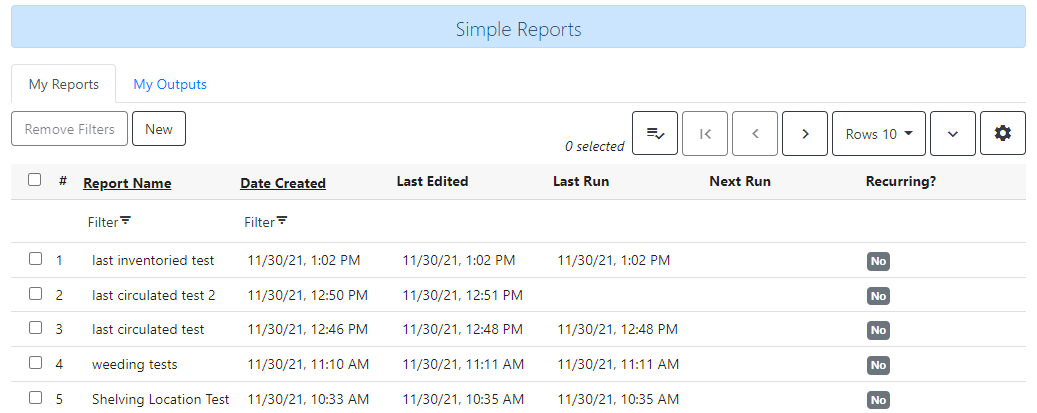 My Reports is the first tab from the left in the Simple Reports screen.