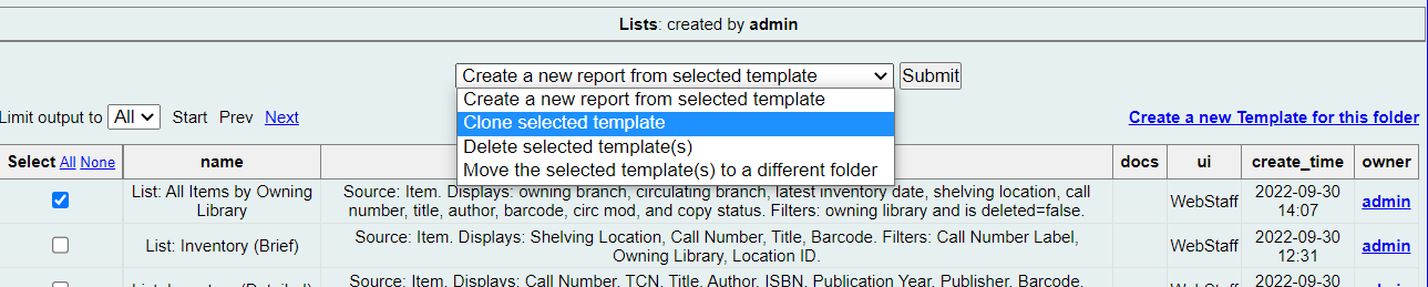Clone Selected Template is the second choice in the dropdown menu.