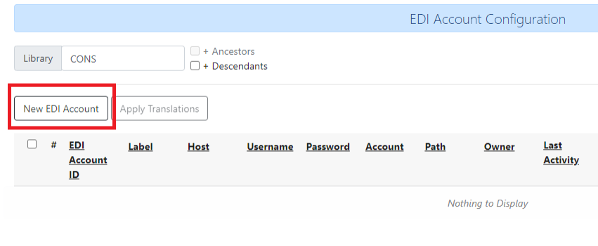 New EDI Account is the first button on the left in the EDI Account Configuration screen.
