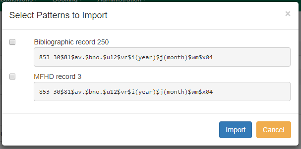 Select Patterns to Import window