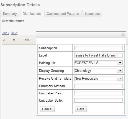 New Distribution window under Distributions tab