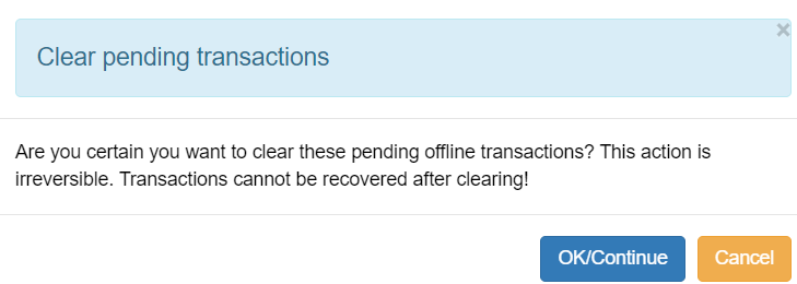 Clear Pending Transactions alert