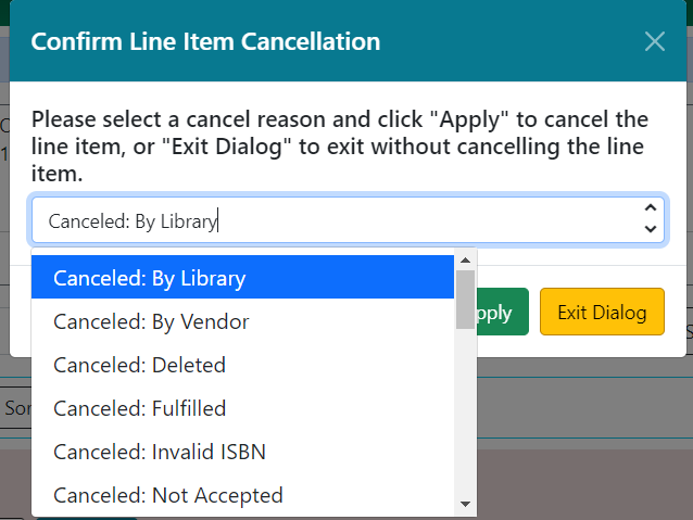 Cancellation triggers a modal with cancellation reasons in a drop-down menu.