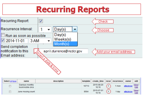 Example fields for setting a Recurring Report