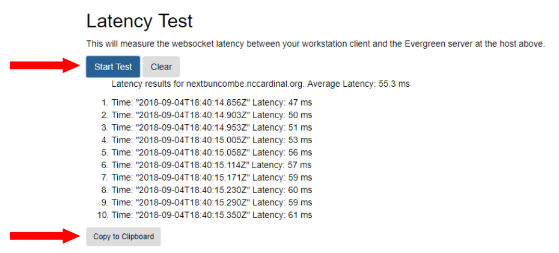 Example Latency Test results