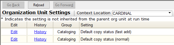 Temporary default copy status library settings