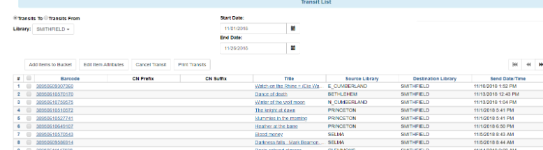 Transit List screen