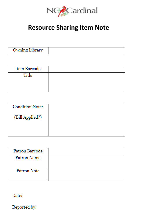Resource Sharing damage slip template