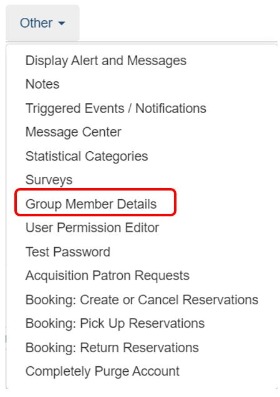Group Member Details is the seventh option listed in the Other dropdown menu.
