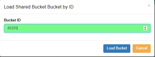 Example bucket ID in the "Load Shared Bucket by ID" window