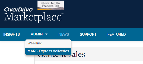 "MARC Express deliveries" is the second option in the "Admin" dropdown menu.
