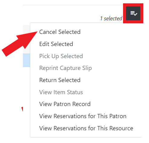 Cancel Selected is the first item in the List Action drop down menu.